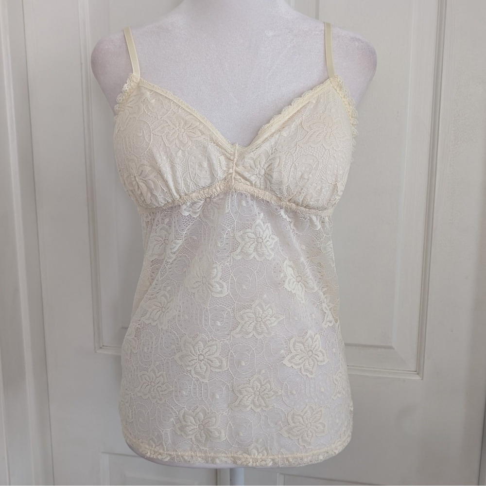 VTG Bongo Y2K Babydoll Top XTRA LARGE Fairy Boho Sheer Lace Festival Women Ivory